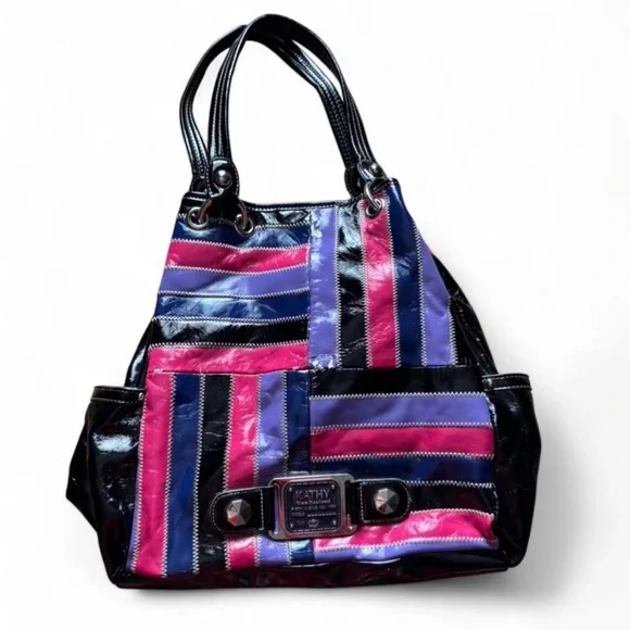 Vintage Y2K Kathy Van Zeeland patchwork patent shoulder bag 🖤💋🎨 - Picture 1 of 7